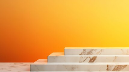 Obraz premium A three-tiered marble podium in front of a gradient orange to yellow background.