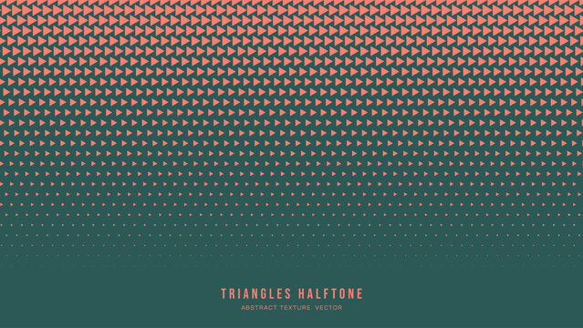 Triangles Halftone Pattern Faded Gradient Vector Orange Green Abstract Background. Ultra Modern Minimalistic Art Half Tone Graphics Eye Catching Rush Wallpaper. Futuristic Technology Art Illustration