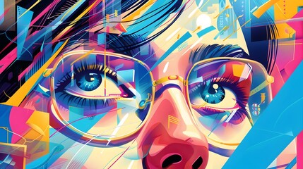 Vibrant Surreal Digital Art with Geometric Patterns and Fluid Motions