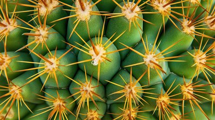 Fototapeta premium Striking cactus closeup macro, spiny succulent plant pattern exotic, pointed thorn sharp green nature, botanical desert natural, tropical decorative organic