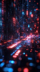 Obraz premium Futuristic digital landscape with red and cyan lights in a tech-inspired world