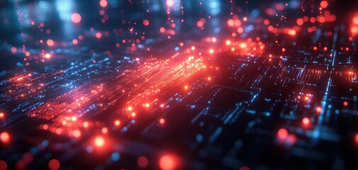 Obraz premium Exploring futuristic technology with vibrant red and cyan digital designs. Generative AI