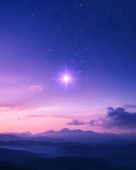Fototapeta premium A single bright star shining in the twilight sky with soft colors of blue and purple to create a calming and inspiring nighttime atmosphere