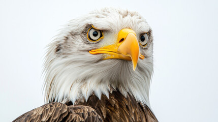 Obraz premium A close-up of a bald eagle turning its head, isolated on a white background.