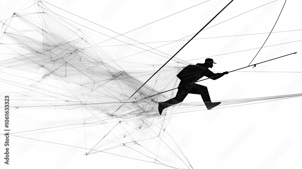 Aufkleber Explore the dynamic movement of minimal line art through the expression of a fisherman in motion