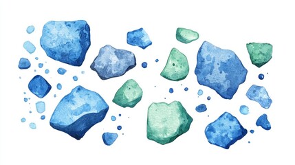 Naklejka premium Colorful watercolor rocks on a white isolated background.