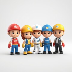 3D cartoon character of a team works and unity 