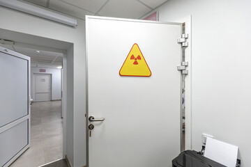 Radiation Warning Sign on a Medical Facility Door