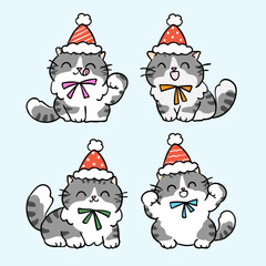 Vector Illustration of Cute Cartoon Cat Characters on Isolated Background