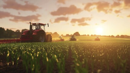 Fototapeta premium A tractor spraying a commercial farm using a mechanism