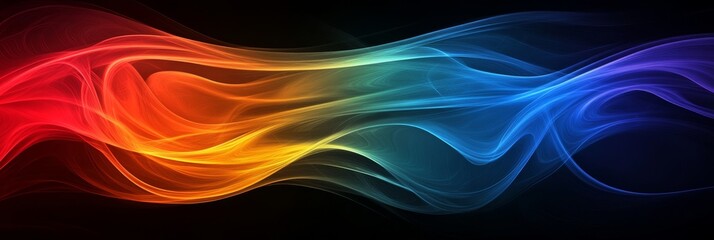 Fototapeta premium Abstract colorful smoke waves on a black background. The vibrant colors and smooth curves create a dynamic and mesmerizing effect. This image symbolizes energy, fluidity, movement, and the harmony of