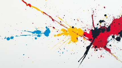 Abstract art of colorful paint splatters on a white background symbolizing creativity, energy, expression, freedom and passion.