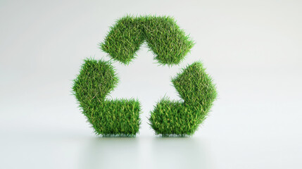 Recycling symbol with grass texture on clean background. Ecology concept. Generative AI