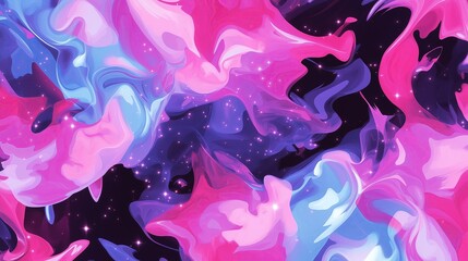 A cosmic nebula swirling in shades of pink, purple, and blue, with stars