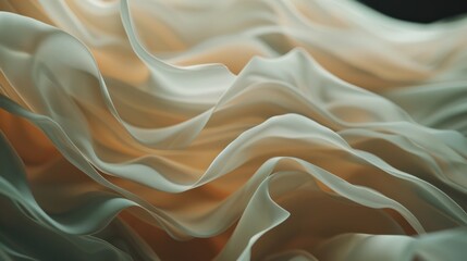Obraz premium Close-up of wavy, transparent fabric, highlighting its delicate folds and sheer texture, bathed in soft, warm light.