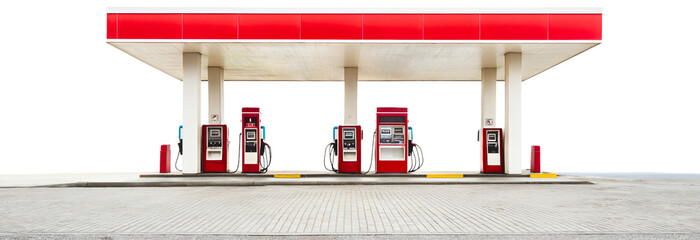 Modern gas station petroleum, efficient fuel isolated service car, industrial refill red diesel energy, refueling automotive transportation, powerful industry technological