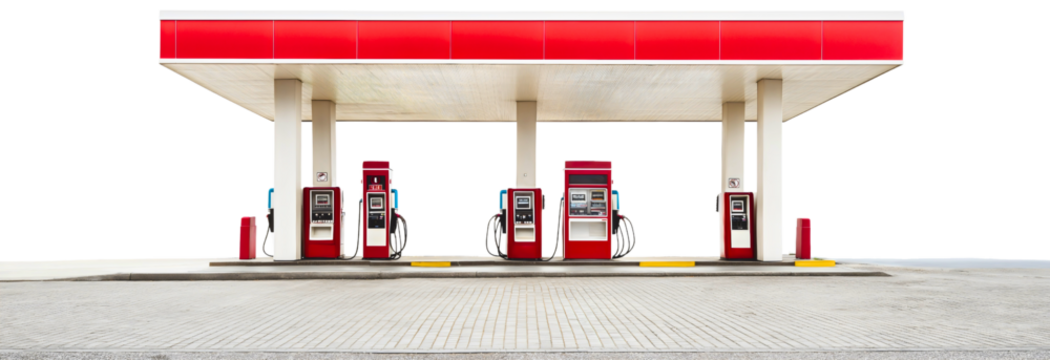 Modern gas station petroleum, efficient fuel isolated service car, industrial refill red diesel energy, refueling automotive transportation, powerful industry technological