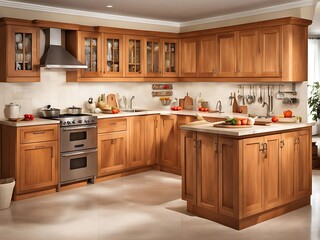 Fototapeta premium A Home kitchen interior for everyday work and a cooking cabinet in the wonderful image