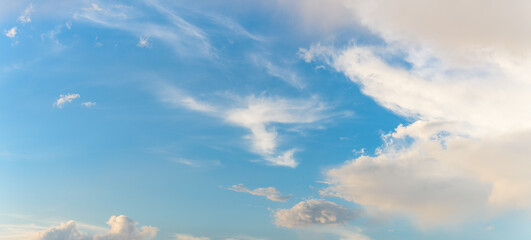 Fototapeta premium Panoramic Blue Sky with Clouds — Horizontal Background for Sky Replacement in Photo Editing