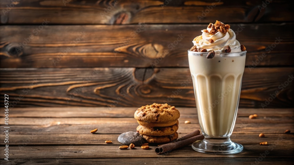 Aufkleber a tall glass of creamy milkshake topped with whipped cream and crunchy sprinkles, accompanied by a s