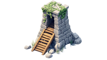 Abandoned watchtower 3D texture, gaming texture isolated on transparent or white background, png