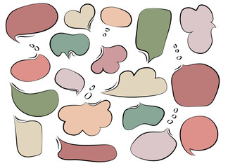 Set of empty speech bubbles for comics, messages in online chats, social networks. Colorful infographic templates in doodle style for your design.