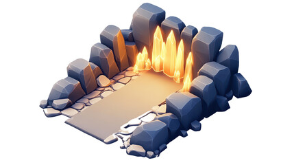 Crystal cave, glowing crystals 3D texture, gaming texture isolated on transparent or white background, png