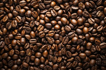Naklejka premium Big pile of fresh roasted coffee beans. Image illustrated food for advertisement