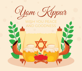 Yom kippur template greeting card vector illustration. Jewish holiday decorative design suitable for greeting card, poster, banner, flyer. Israel holiday for judaism religion, day of atonement