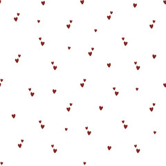 Watercolor red hearts seamless pattern on transparent background 