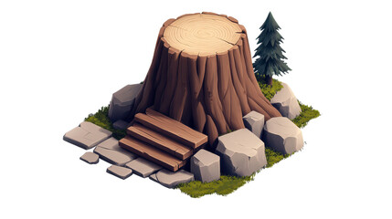 Giant tree stump 3D texture, gaming texture isolated on transparent or white background, png