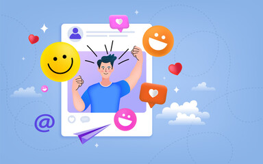 Social media marketing concept. Social network promotion. Online Connection. video conferencing. video call meeting. Discussion of business people. Vector