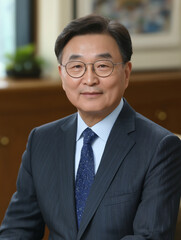 Fototapeta premium Smiling Elderly Businessman in Suit and Glasses Portrait