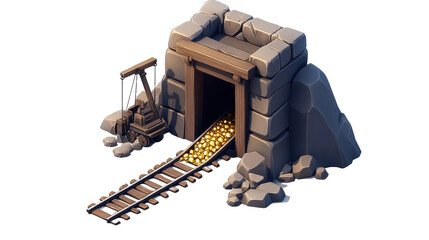 Ancient Gold Mine 3D texture, gaming texture isolated on transparent or white background, png