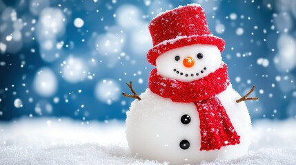 Obraz premium Playful Snowman with Button Eyes and Red Hat