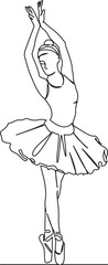 One continuous single drawing line art flat doodle ballet, grace, person, dancer, dancing, elegance, performance, tutu, woman, performer. Isolated image hand draw contour on a white background