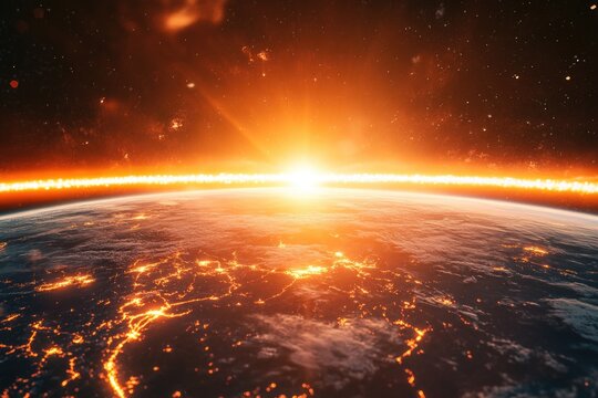 Image of the Earth taken from space during sunset, suitable for use in presentations and articles about astronomy and our planet