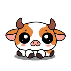 Cute cow illustration sitting on white background