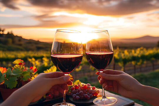 mit Rotwein ansto&szlig;en, im Weinberg feiern