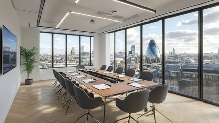 Modern Conference Room with London Skyline View and Iconic Cityscape