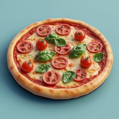 Delectable Pizza Perfection: Basil and Tomato Delight