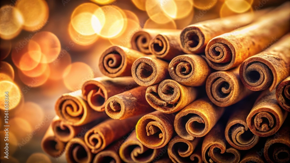 Aufkleber Cinnamon Sticks Arranged in a Warm and Festive Composition with a Background of Soft Golden Lights