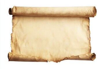 A rolled up piece of parchment paper on a white background, ideal for use in historical or vintage-themed designs