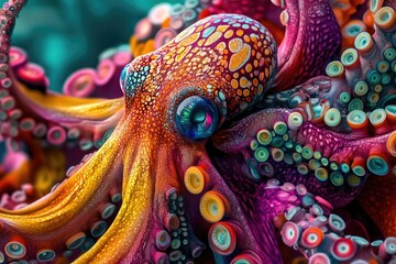 Obraz premium A detailed view of an octopus showcasing its vibrant color patterns, ideal for illustrations or educational materials
