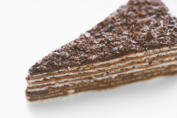 Piece of chocolate cake on a  plate