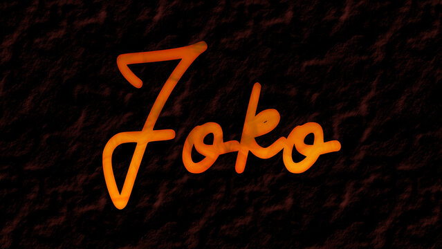 3D fire text effect of name Joko on dark background.	