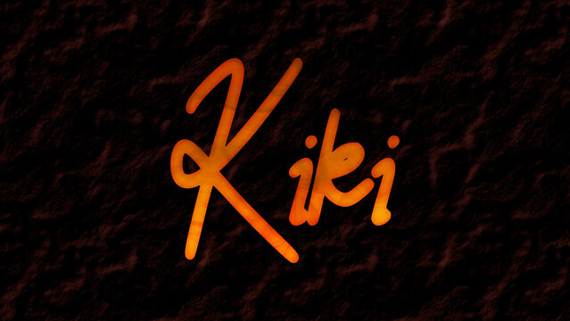 3D fire text effect of name Kiki on dark background.	