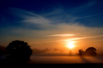 Fog in nature Forested hills surrounded by fog under a cloudy sky And forest covered in fog