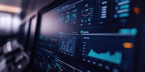 Obraz premium An encrypted network is monitored by cybersecurity software, displaying graphs and alerts in a sleek, modern interface, with no people present.