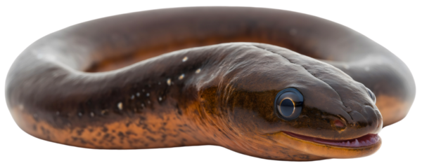 Sinuous eel sea fish, sleek isolated wildlife tropical tail, serpentine brown snake animal marine, aquatic freshwater wild, underwater oceanic graceful